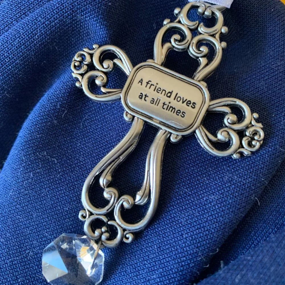 Silver Friendship Cross with Ribbon for Hanging - NWOT